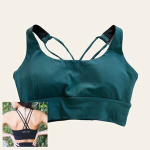 HALIO Teal Green Medium Support Criss Cross Back Athletic Sports Bra Women's XS